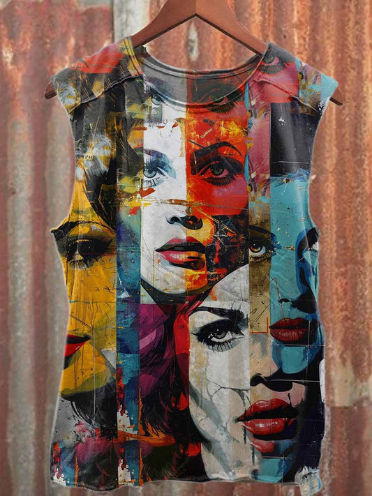 Retro Graffiti Print Casual Pure Cotton Tank Top