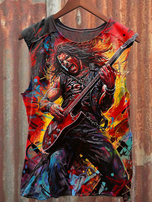 Men's Casual Guitarist Printed Tank Top