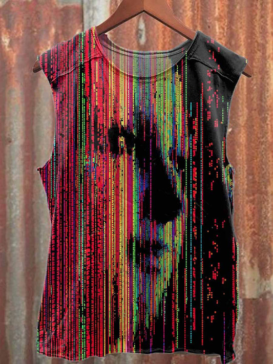 Retro Graffiti Print Casual Pure Cotton Tank Top