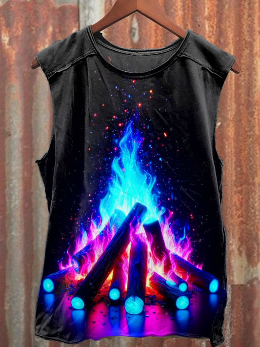 Men's Casual Colorful flames Printed Tank Top