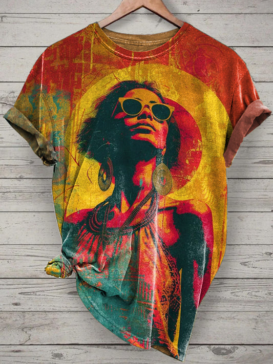 Unisex Pop Art Portraits Printed Vintage Fashion Loose Short Sleeve T-Shirt
