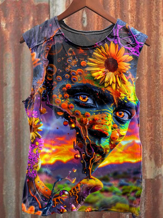 Men's Casual Colorful Art Portraits Printed Tank Top