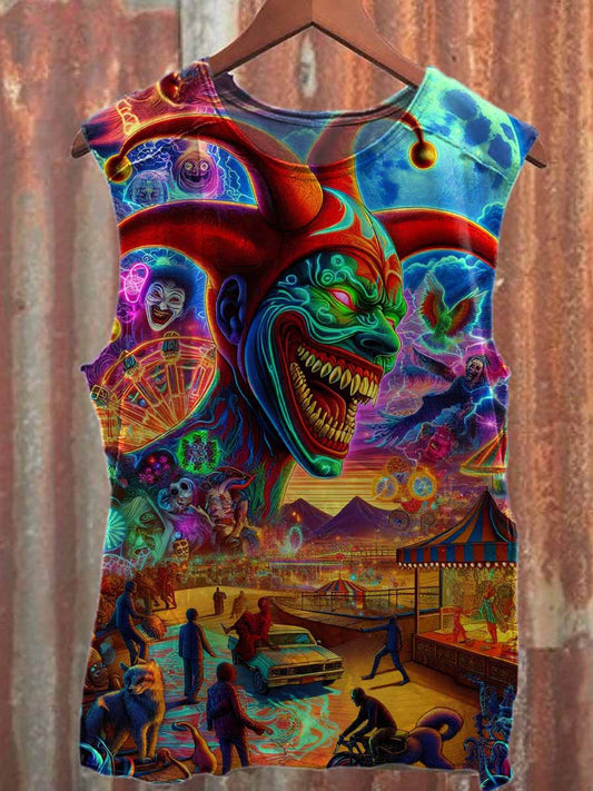 Fantasy Clown Graffiti Print Casual Cotton Tank Top