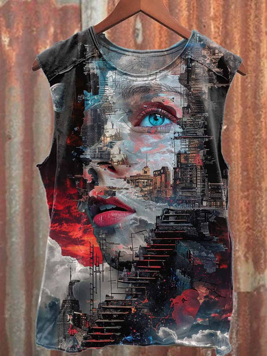 Retro Pop Graffiti Print Casual Cotton Tank Top