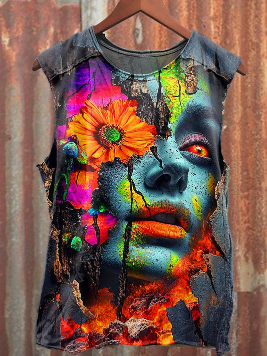 Men's Casual Colorful Art Portraits Printed Tank Top