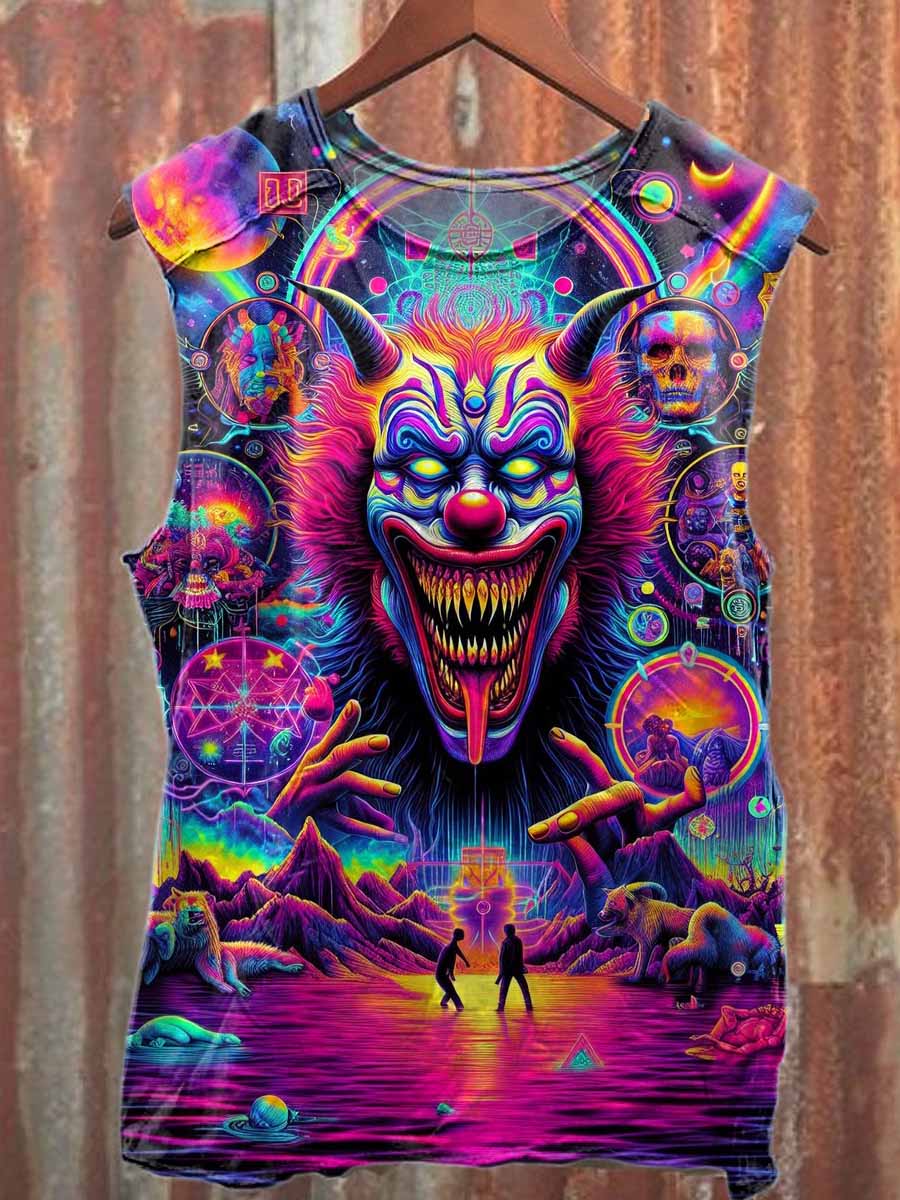 Fantasy Clown Graffiti Print Casual Cotton Tank Top