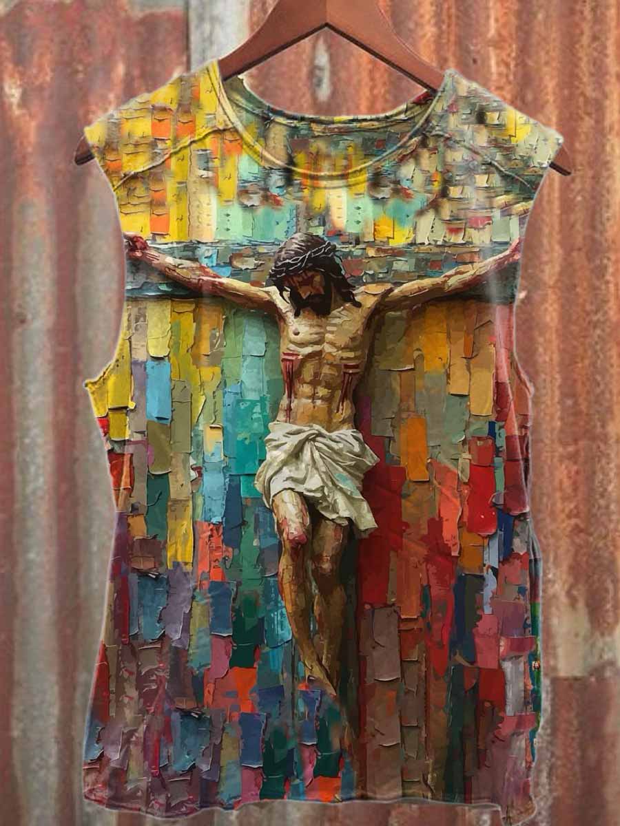 Vintage Jesus Graffiti Print Casual Cotton Tank Top