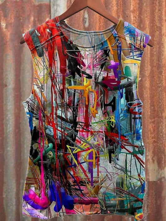 Retro Pop Graffiti Print Casual Cotton Tank Top