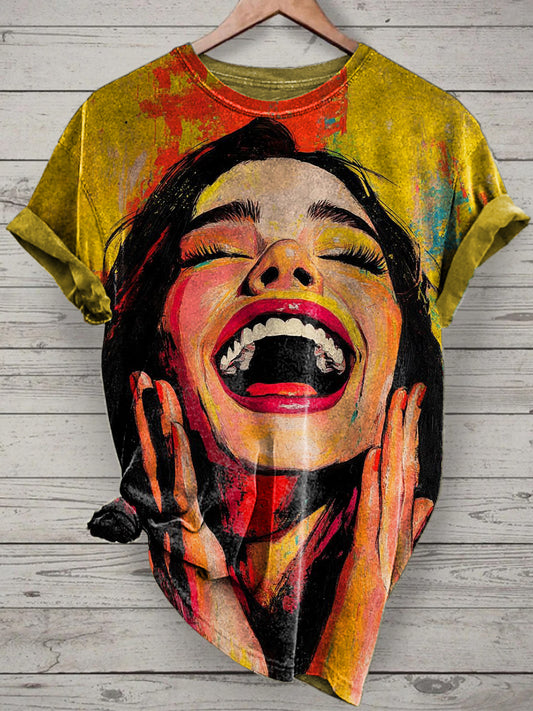 Unisex Pop Art Portraits Printed Vintage Fashion Loose Short Sleeve T-Shirt