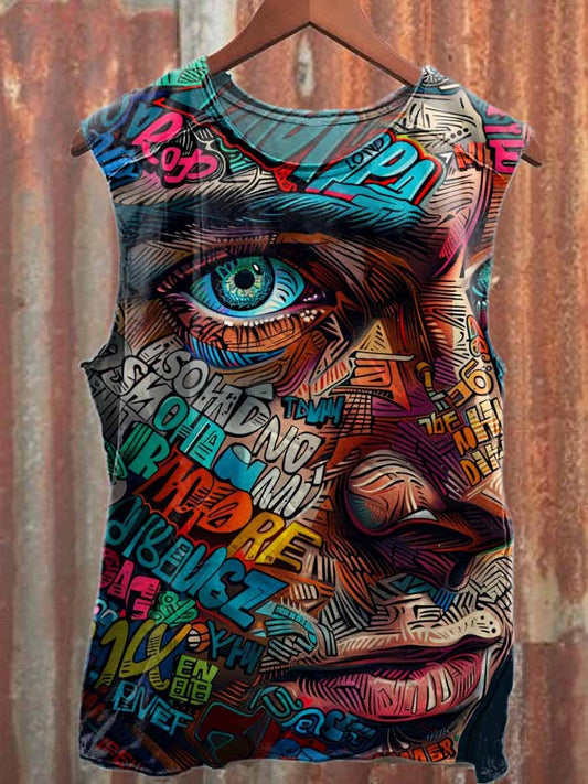 Retro Pop Graffiti Print Casual Cotton Tank Top