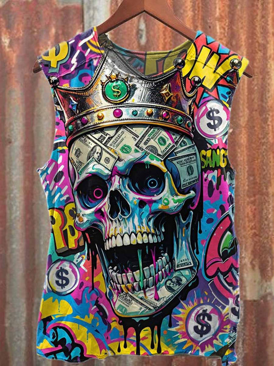 Retro Pop Graffiti Skull Print Casual Cotton Tank Top