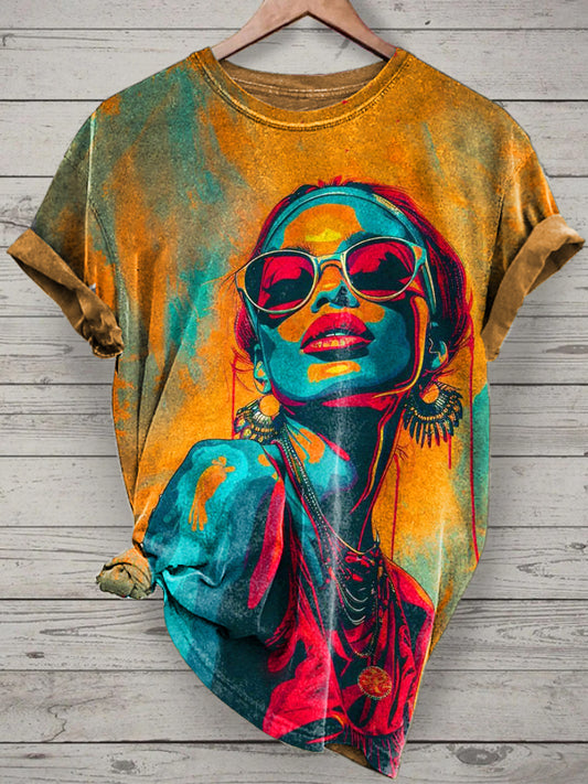 Unisex Pop Art Portraits Printed Vintage Fashion Loose Short Sleeve T-Shirt