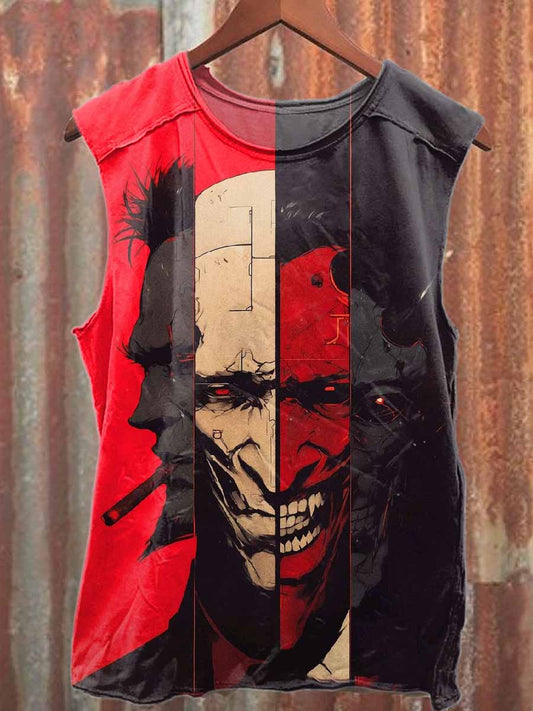 Retro Graffiti Print Casual Cotton Tank Top