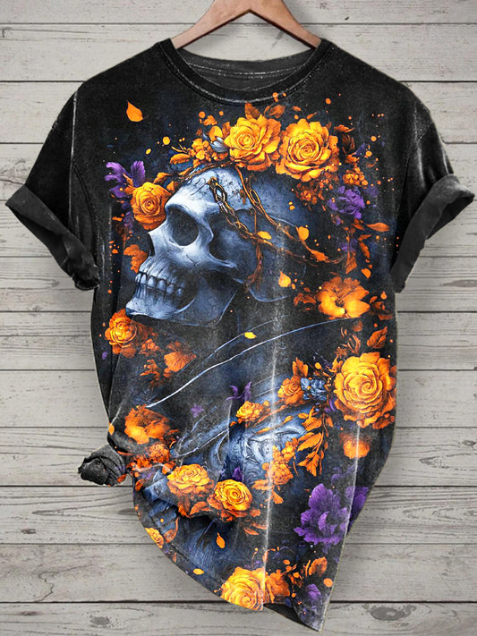 Unisex Skull Printed Vintage Fashion Loose Short Sleeve T-Shirt