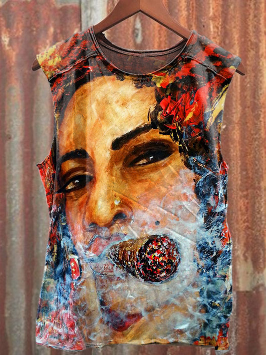 Men's Casual Smoking Portrait Printed Tank Top