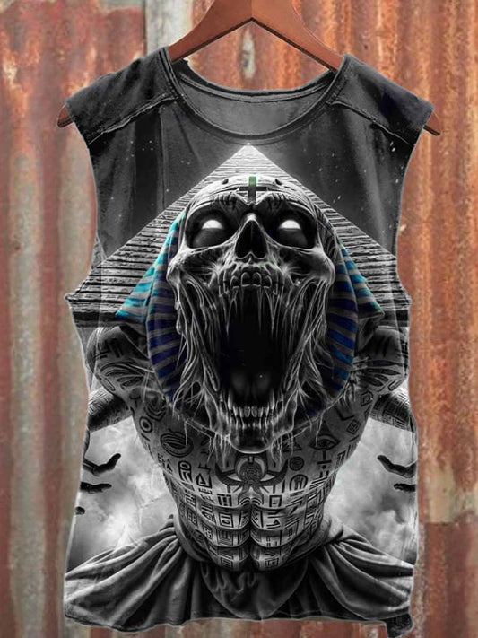 Vintage Skull Print Casual Cotton Tank Top