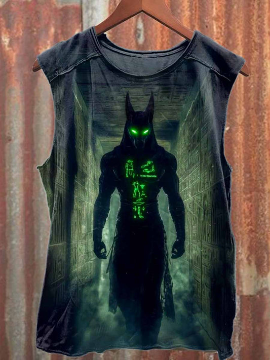 Vintage Anubis Print Casual Cotton Tank Top