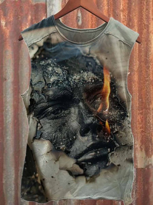 Retro Graffiti Print Casual Cotton Tank Top