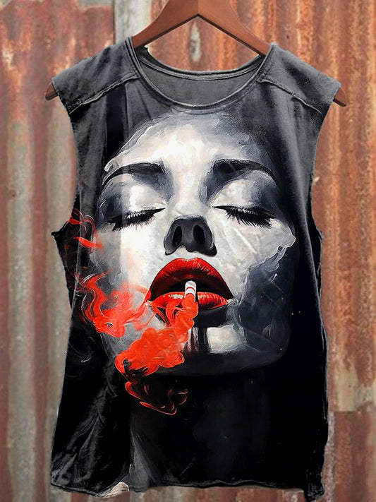 Men's Casual Smoking Portrait Printed Tank Top
