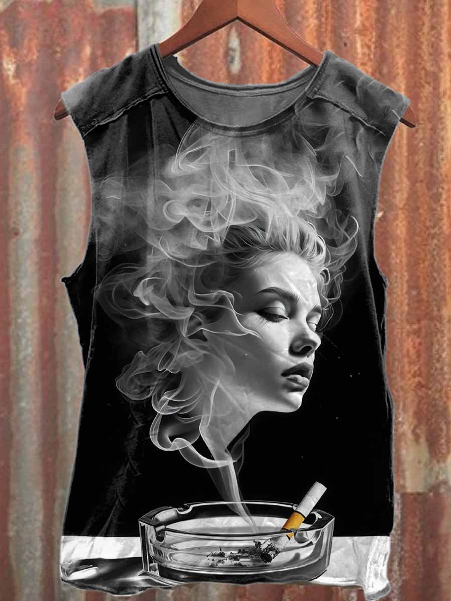 Retro Graffiti Print Casual Cotton Tank Top