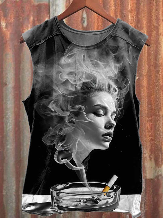 Retro Graffiti Print Casual Cotton Tank Top