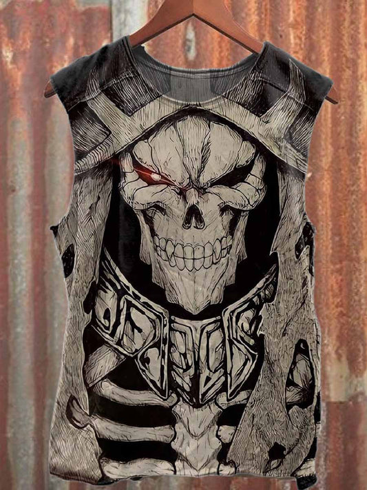 Vintage Skull Graffiti Print Casual Cotton Tank Top