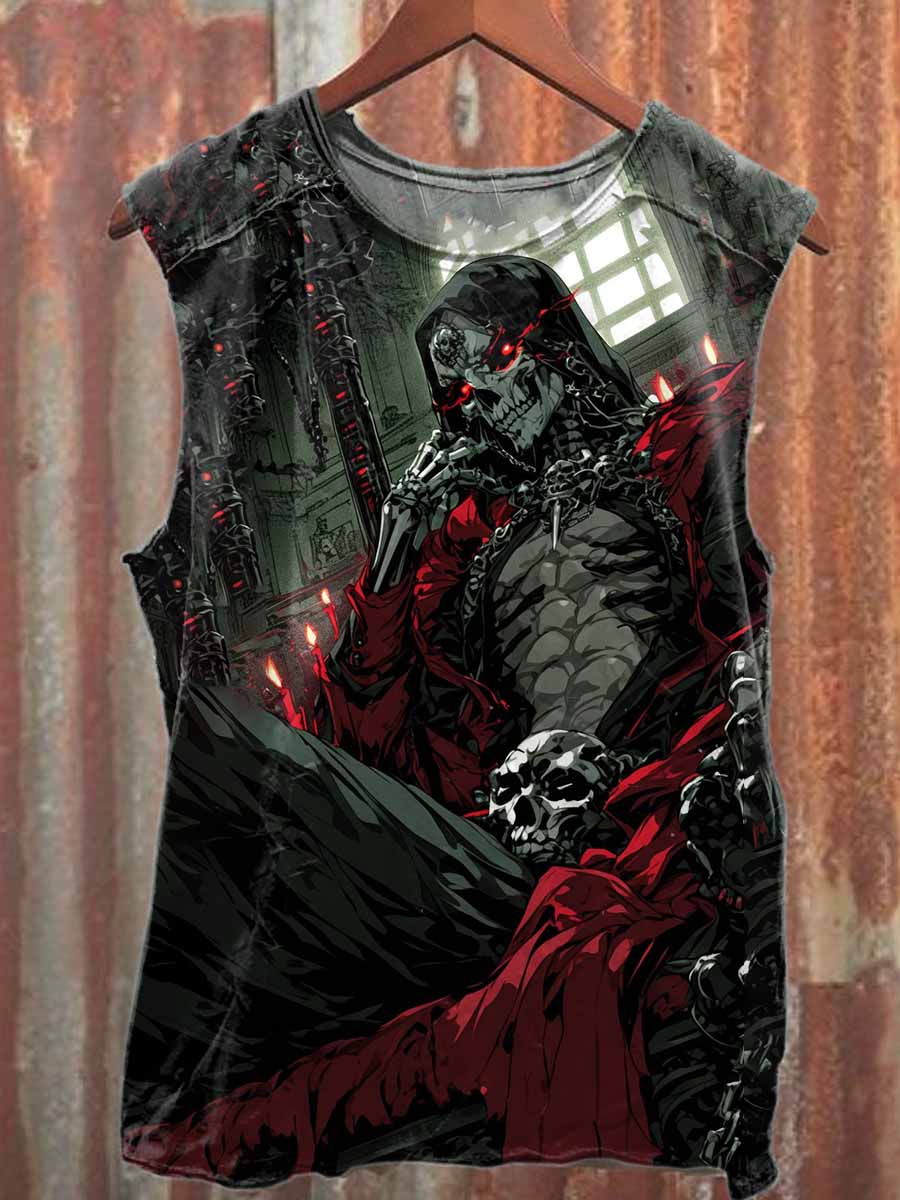 Vintage Skull Graffiti Print Casual Cotton Tank Top