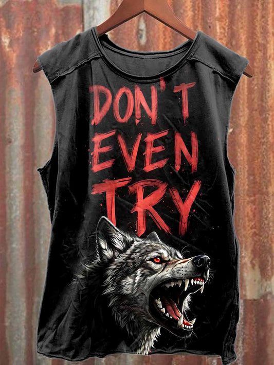Fierce Wolf Graffiti Print Casual Cotton Tank Top