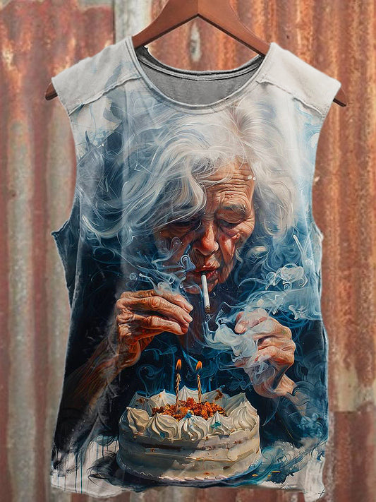 Men's Casual Smoking Grandma Printed Tank Top