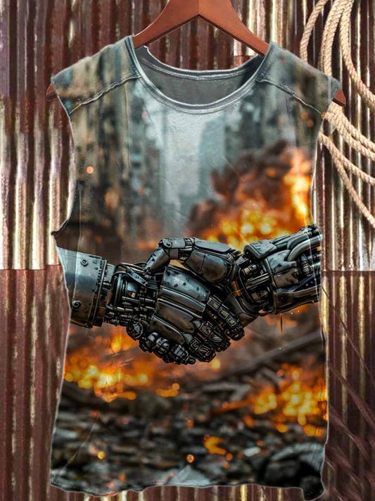 Fantasy Ruins Robot Printed Casual Cotton Tank Top