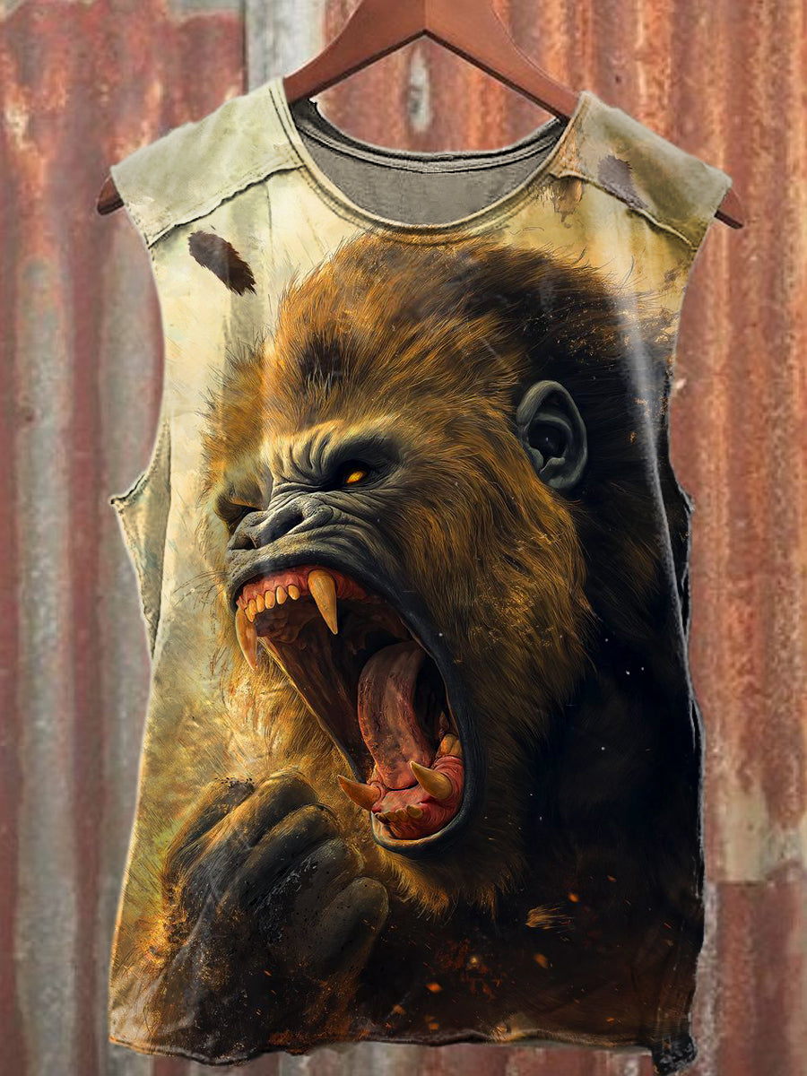 Men's Casual Roaring Gorilla Printed Tank Top