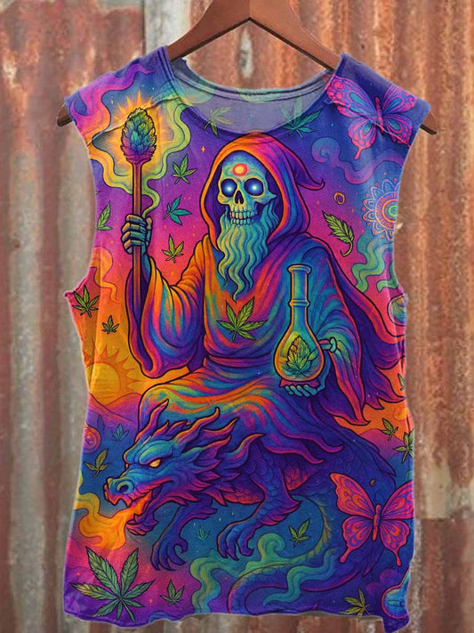 Fantasy Graffiti Skull Print Casual Cotton Tank Top