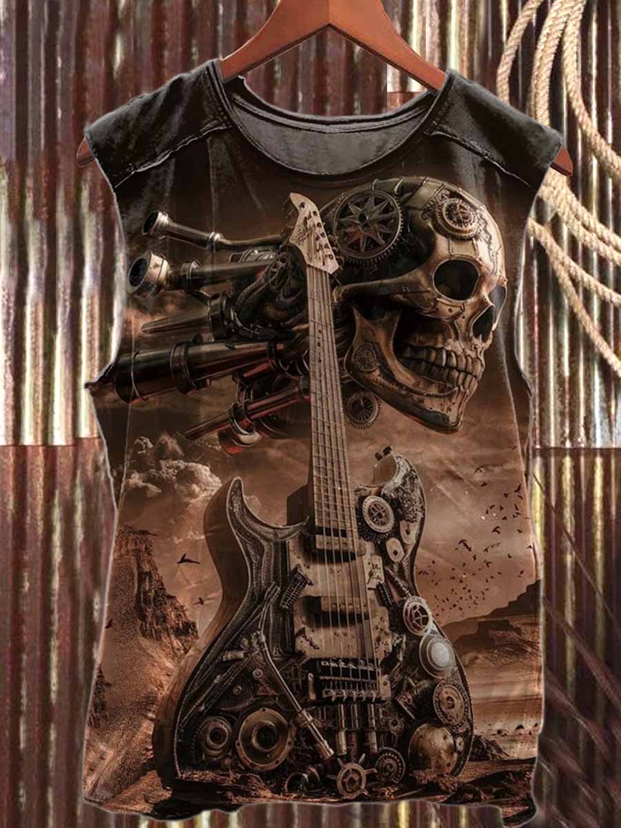 Fantasy Ruins Guitar Print Casual Cotton Tank Top