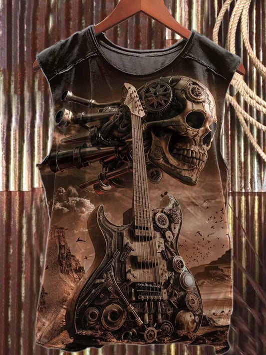 Fantasy Ruins Guitar Print Casual Cotton Tank Top