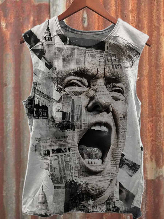 Retro Pop Graffiti Print Casual Cotton Tank Top