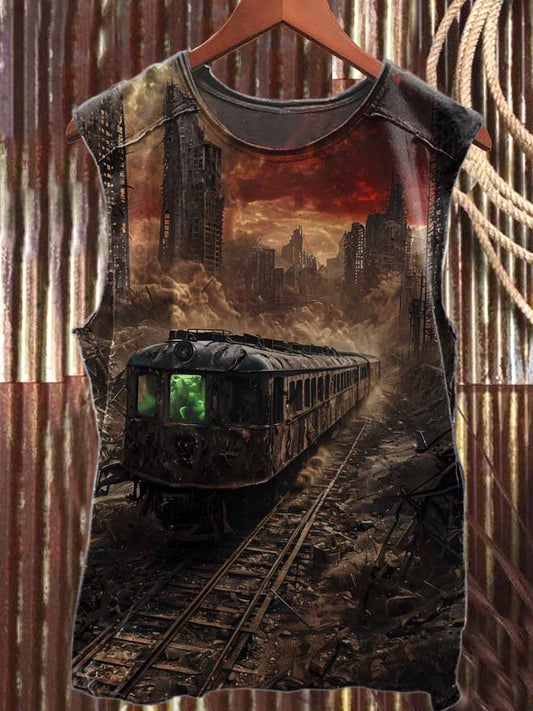 Fantasy Ruins Train World Printed Casual Cotton Tank Top