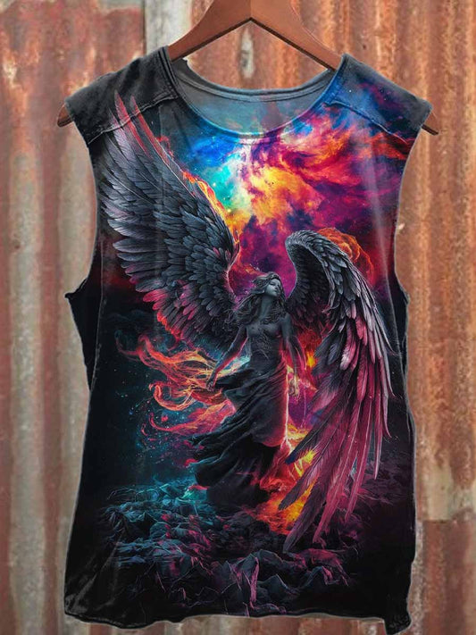 Retro Graffiti Angel Print Casual Cotton Tank Top