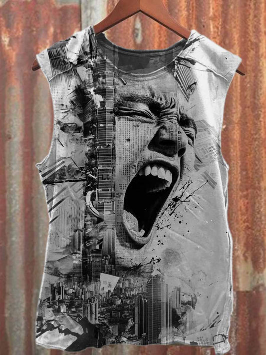 Retro Pop Graffiti Print Casual Cotton Tank Top