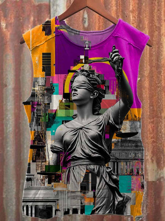 Retro Graffiti Print Casual Cotton Tank Top