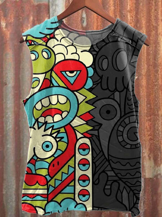 Retro Graffiti Print Casual Cotton Tank Top