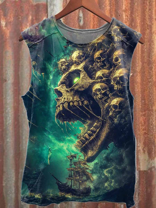 Vintage Pirate Skull Print Casual Cotton Tank Top
