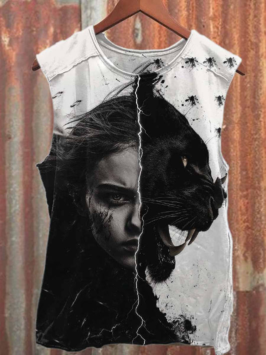 Retro Graffiti Print Casual Cotton Tank Top
