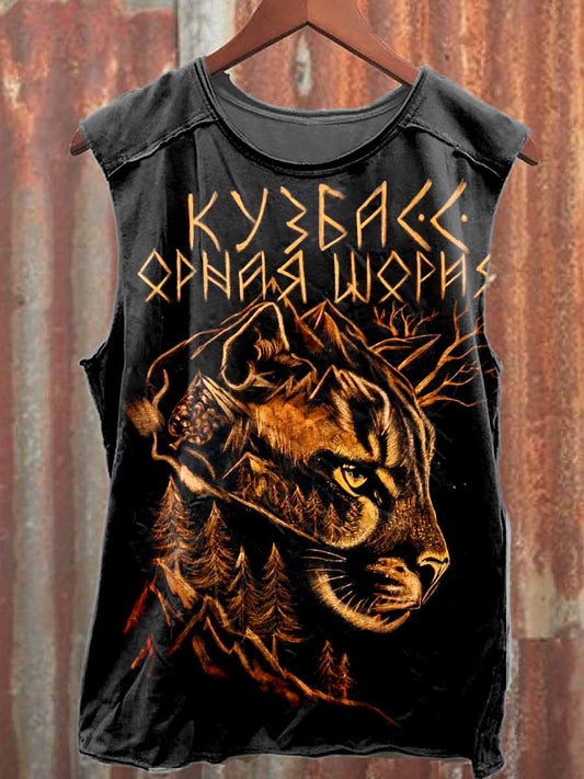Retro Graffiti Cat Print Casual Cotton Tank Top