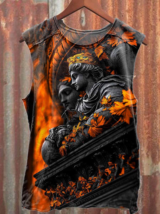 Vintage Statue Print Casual Cotton Tank Top