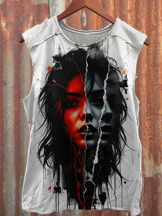 Retro Graffiti Print Casual Cotton Tank Top