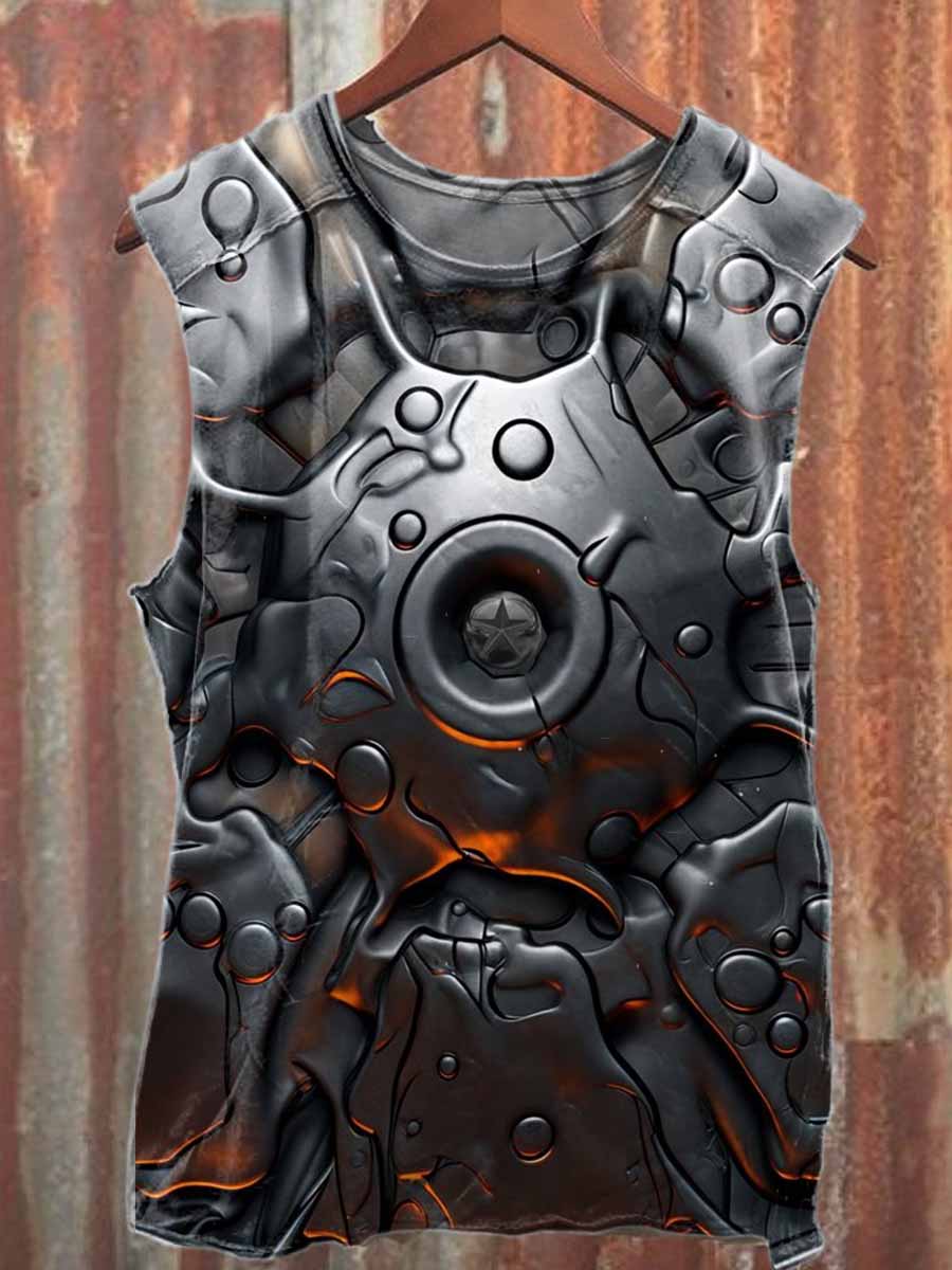 Vintage Armor Print Casual Cotton Tank Top