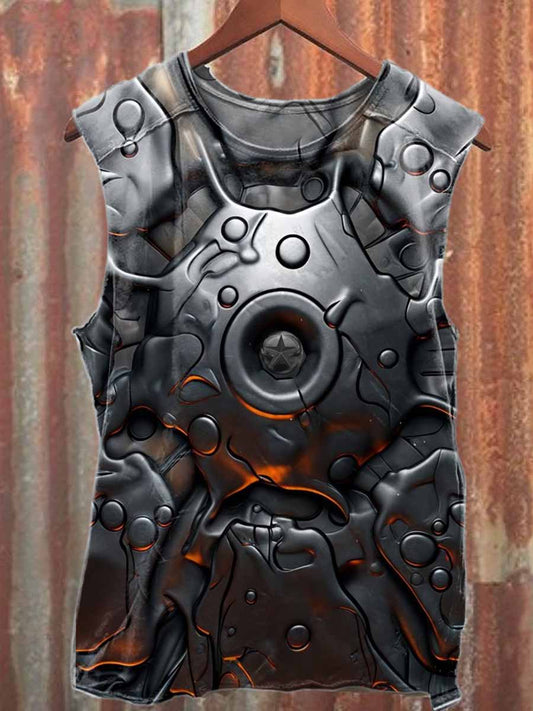 Vintage Armor Print Casual Cotton Tank Top