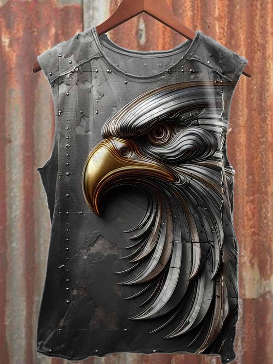Vintage Steel Distressed Eagle Print Cotton Tank Top