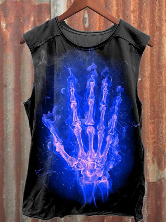 Vintage Skull Hand Print Casual Cotton Tank Top
