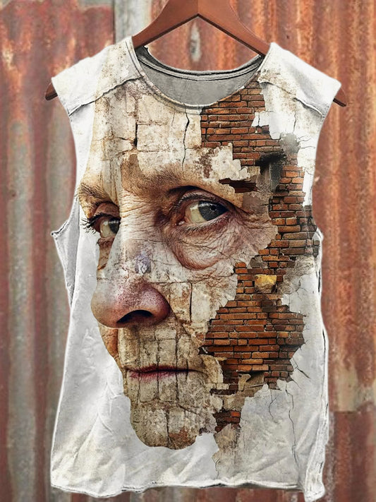Men's Casual Old Lady Portrait Printed Tank Top